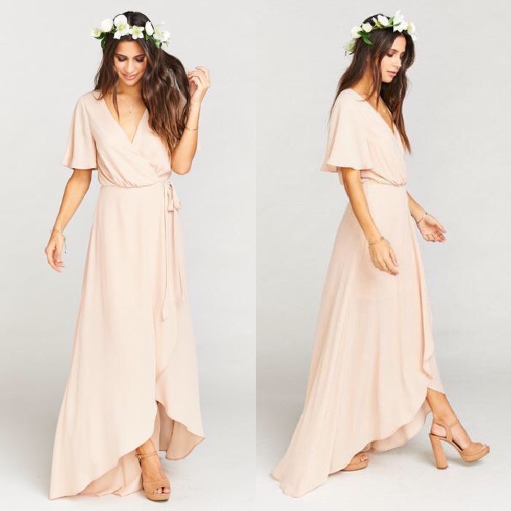Show Me Your Mumu | Sophia Wrap Dusty Blush Crisp Bridal Dress